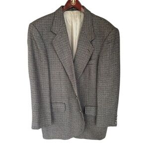 Oscar de la Renta Brown Herringbone Tweed Sport Coat Size 44 R Wool Two Button
